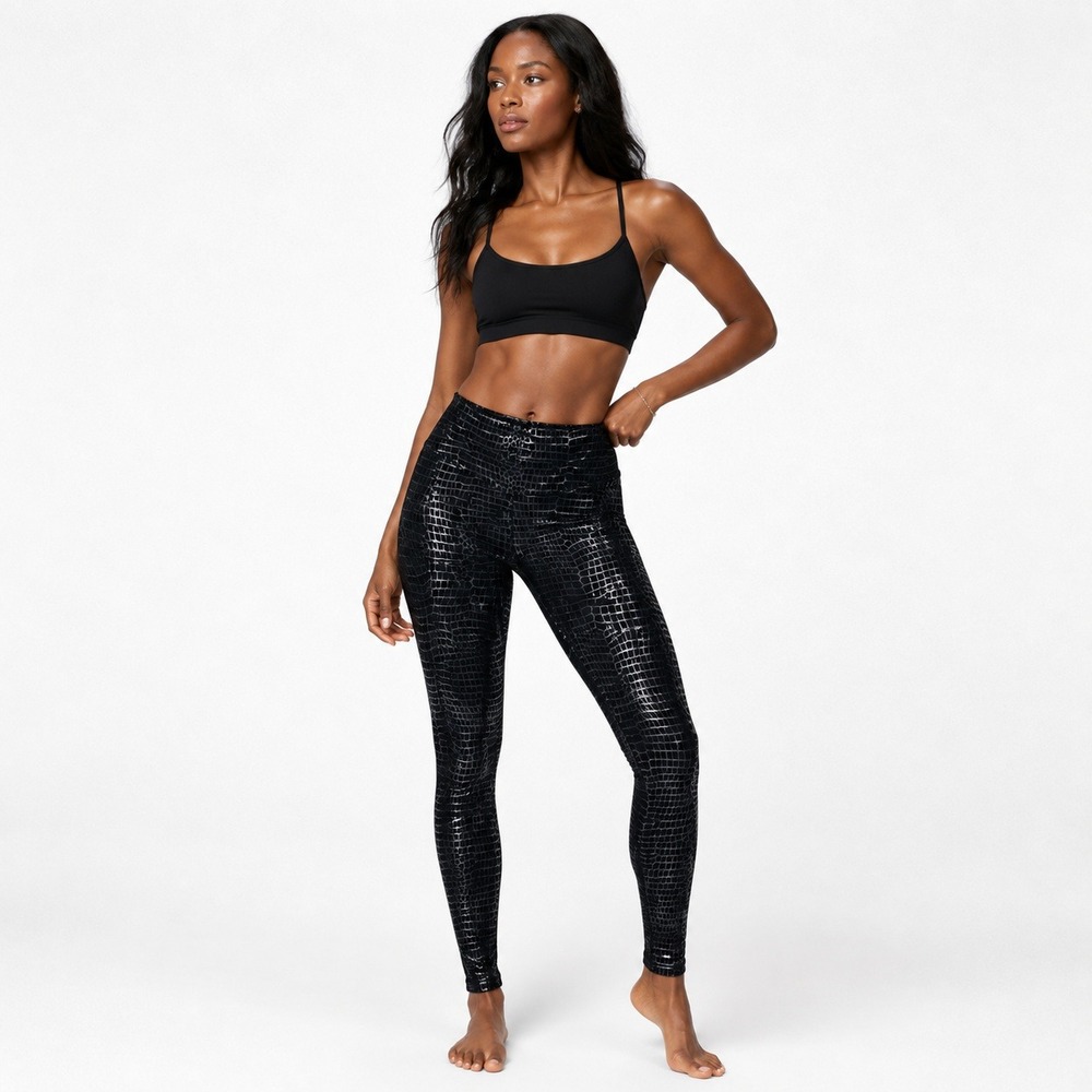 PINK Victoria's Secret Active Croc Metallic Leggings Black Silver Edgy Size XS
